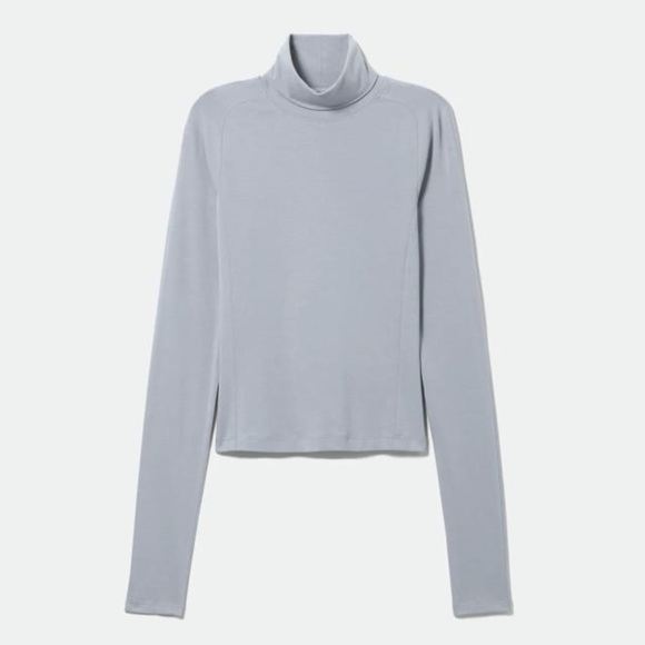 Revolve WEEKDAY Blue Slim Fit Minimalist Kirsten Turtleneck Wool Sweater Small - Picture 1 of 13